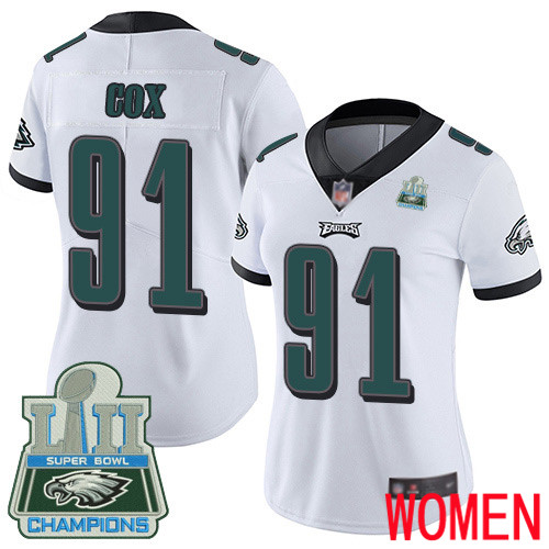 Women Philadelphia Eagles #91 Fletcher Cox White Vapor Untouchable NFL Jersey Limited Player Super Bowl LII 100th->women nfl jersey->Women Jersey